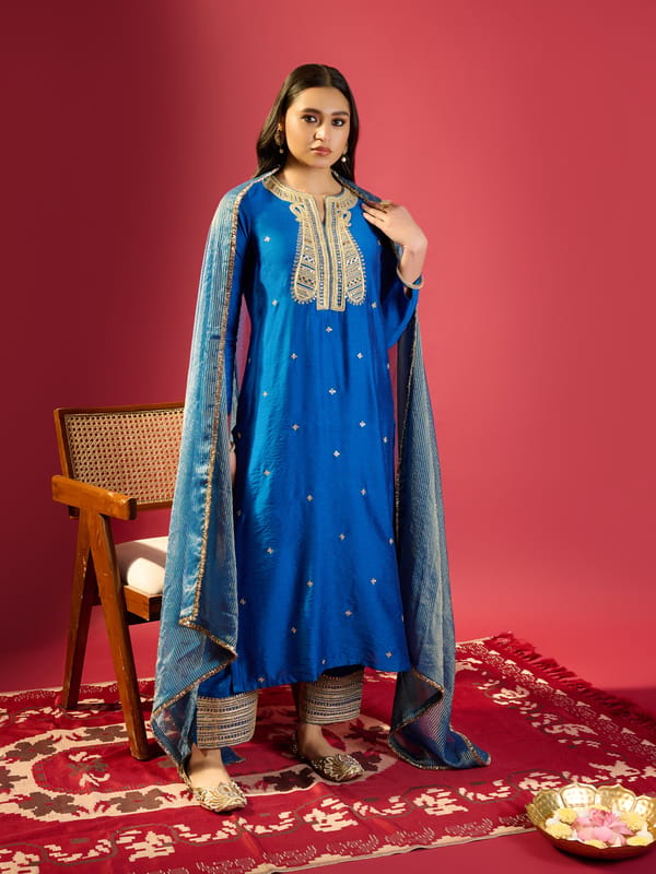 Royal Blue Straight Long Kurta Set — KOMAL SHAH
