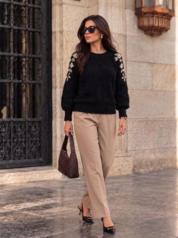 Embellished-Shoulder Sweater — Wienella