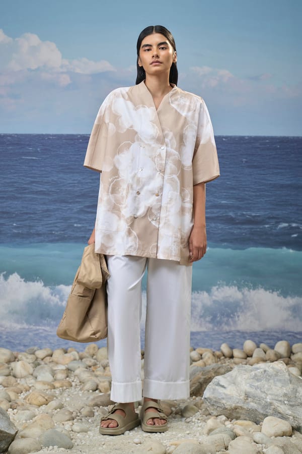 Mastic Oversized Free-Size V-Neck Abstract Print Shirt — Genes Lecoanet Hemant