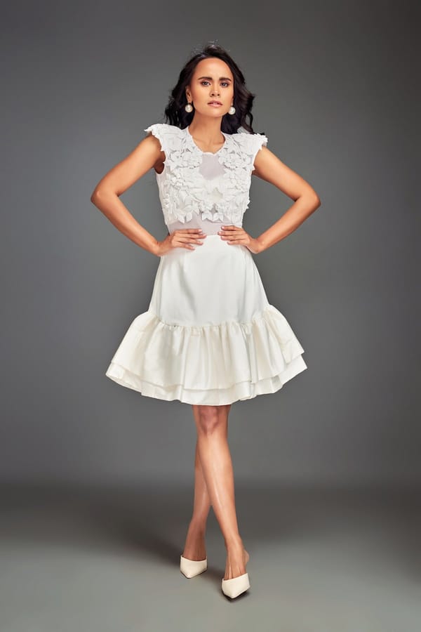 Sheer Embellished Crop Top With High-Waisted Ruffle Skirt — Deepika Arora