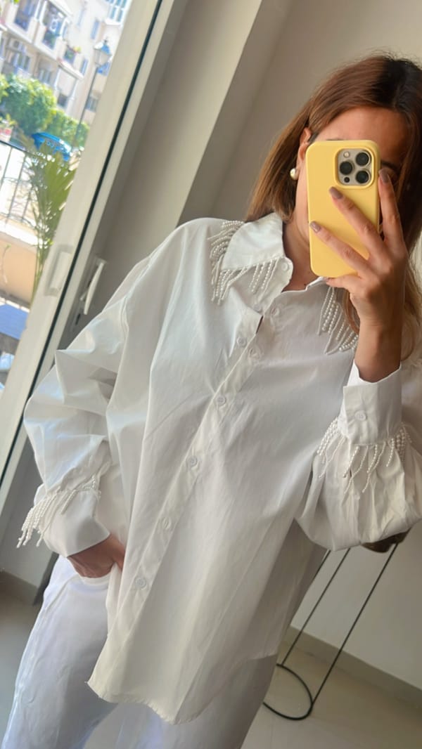 Pearl Tassel Poplin Shirt — CLOSET AFFAIR