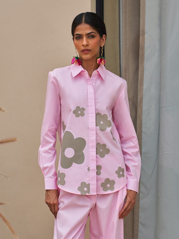 Blush Pink Floral Shirt and Wide-Leg Pants Co-ord Set — HOUSE OF FETT