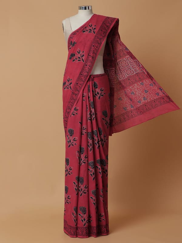 Hand Block Printed Red Cotton Mulmul Rozaana — BINKS