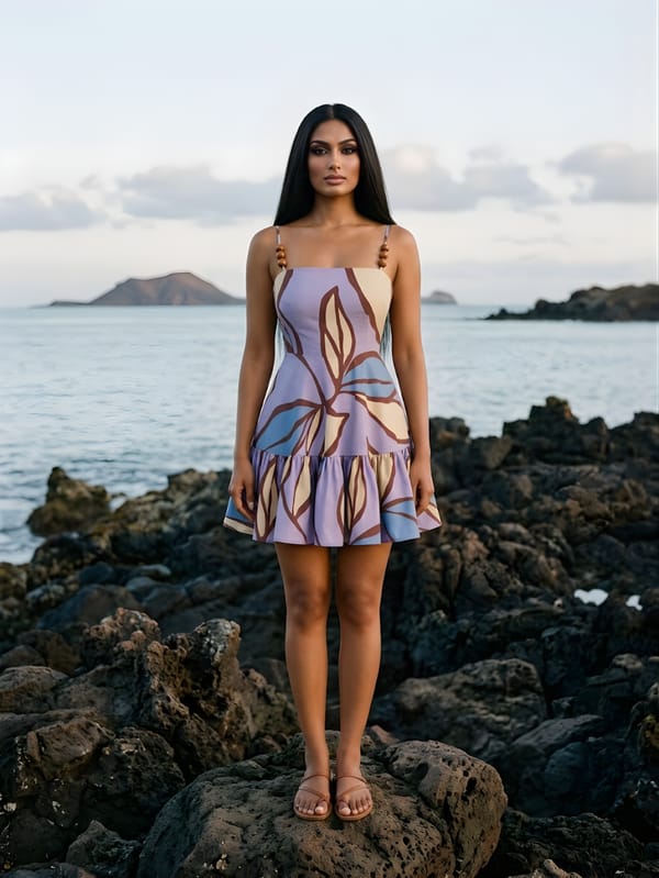 Purple Floral Printed Drop-Waist Mini Dress — POPPI