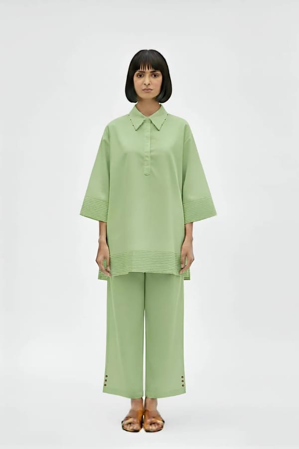 Asparagus Green Cotton Twill Co-ord Set — Neora
