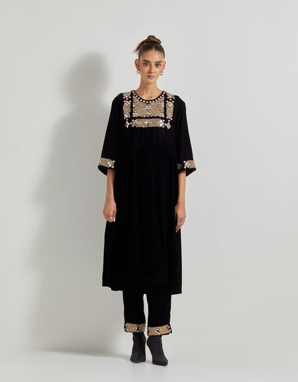 Black Velvet Mirror and Zardozi Tunic Co-ord Set — Kavita Bhartia