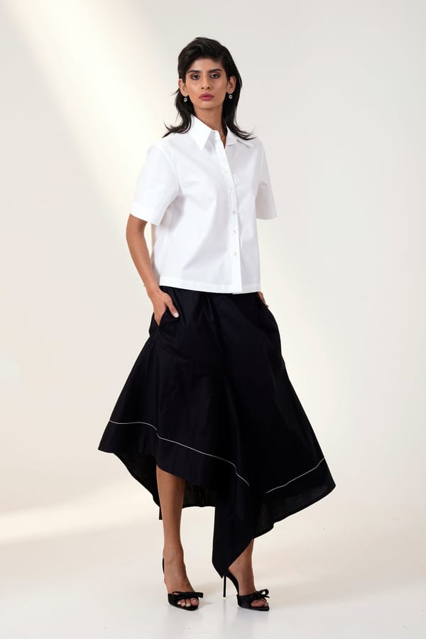 Black and White Poplin Shirt and Trapeze Skirt Co-ord Set — Madder Much