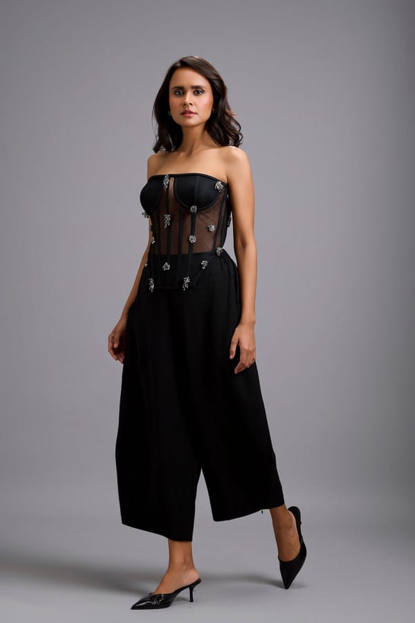 Sheer Rhinestone Corset with Trousers — Deepika Arora