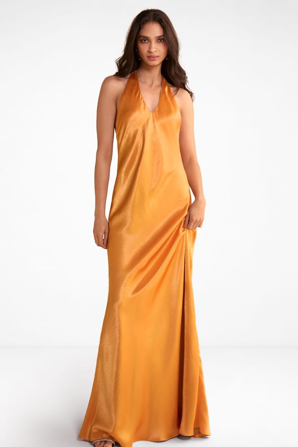 Back Knot Halter Satin Gown — Dash and Dot