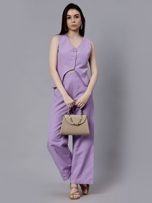Lavender Cotton-Linen Waistcoat and Trouser Co-ord Set — Younglings
