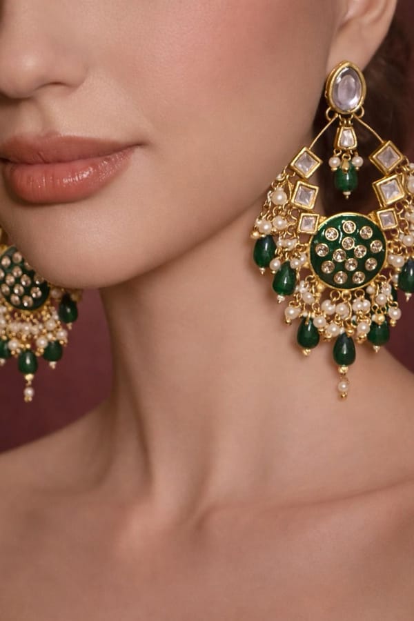 Emerald Royale Polki Chandbali Earrings — Beauty Spot Jewellery