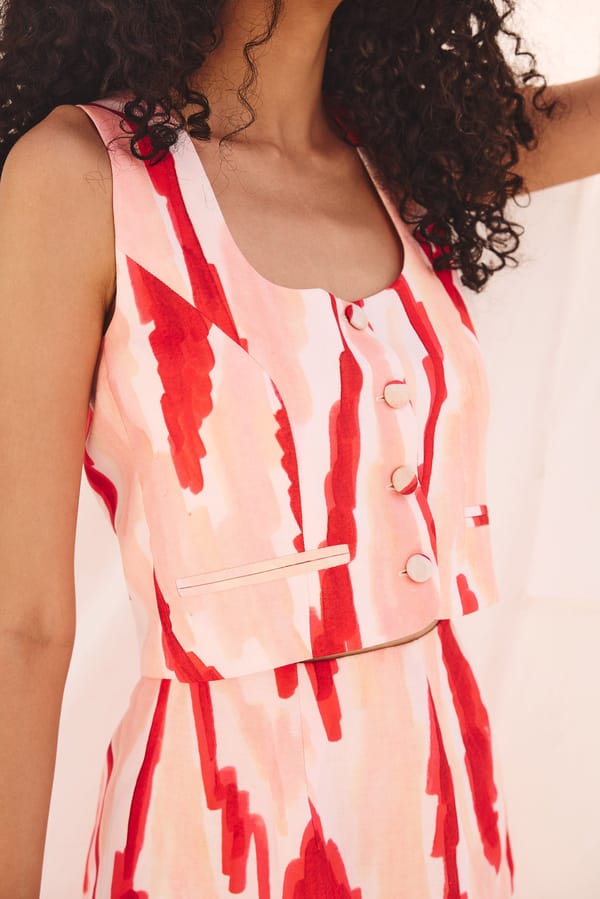 Blush Pink Abstract Print Button-Front Vest Top — Zip by Payal Zinal