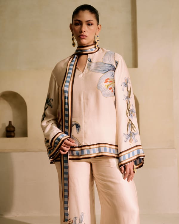 Pink Modal Satin Long Top with Scarf Tie Neck — Missy Co.