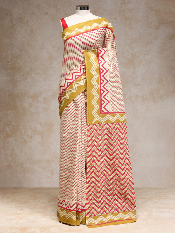 Red Mustard Yellow Handblock Printed Diagonal — BINKS