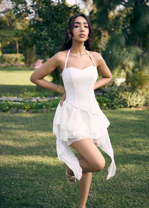 White Halter Sweetheart Corset Top with Asymmetrical Hem — Lea Clothing