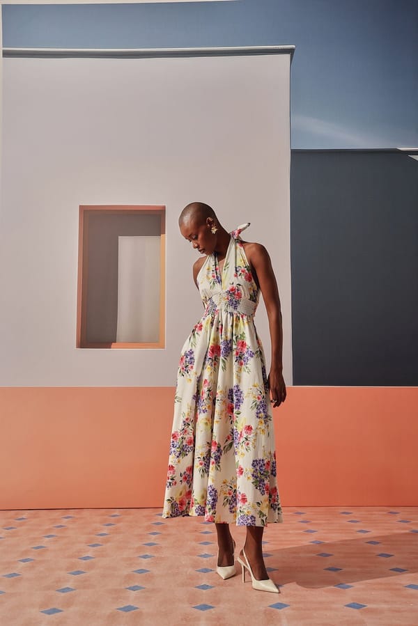 Multicolor Floral Halter Neck Smocked Waist Midi Dress — Sage by Mala