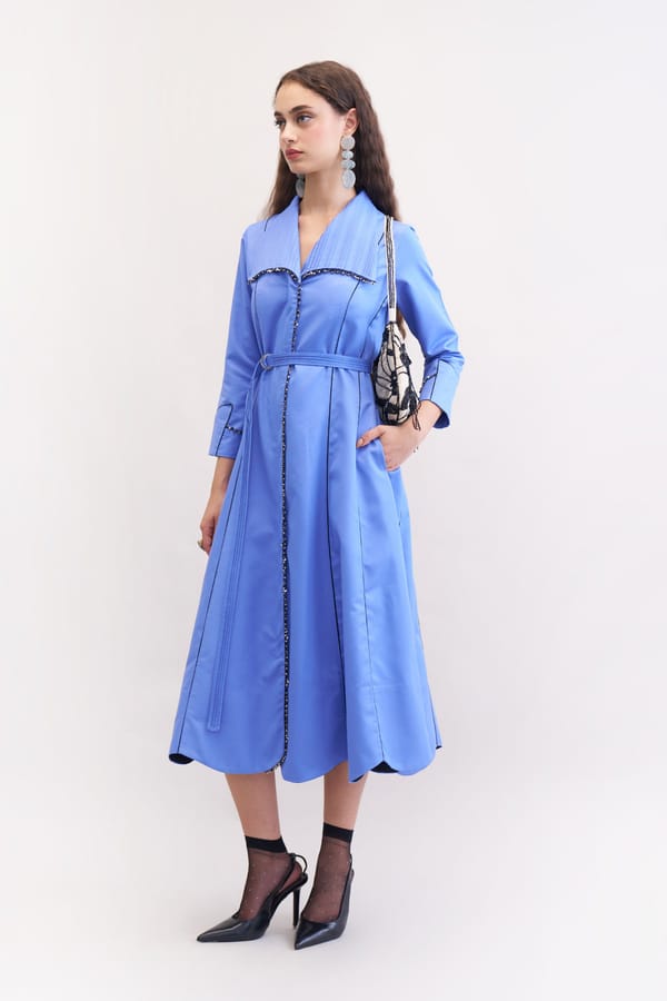 Blueberry Belted Trench-Style Midi Dress — Our Love