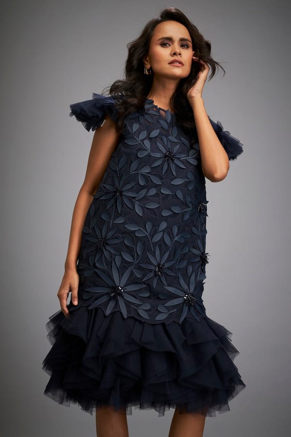 Short Floral Applique Dress — Deepika Arora