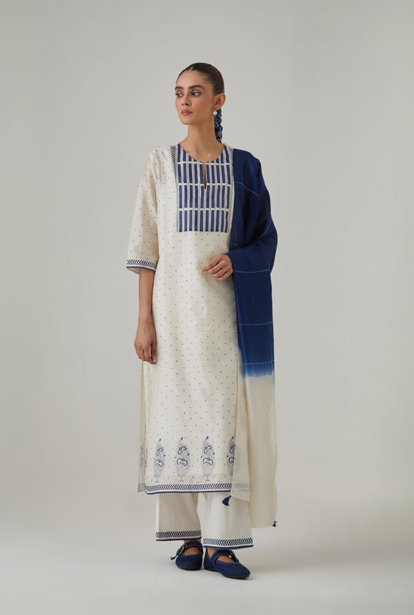 Silk Chanderi Kantha Long Kurta & Pant — Upavita
