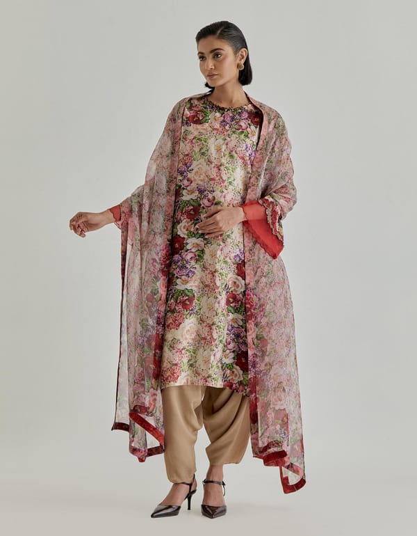 Multicolor Rosette Nomad Chanderi Kurta Set — Kavita Bhartia