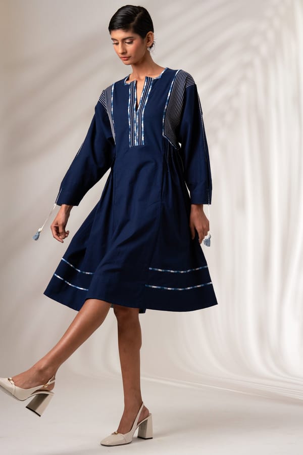 Nixie - Natural Indigo Pinstripe Dress — Madder Much