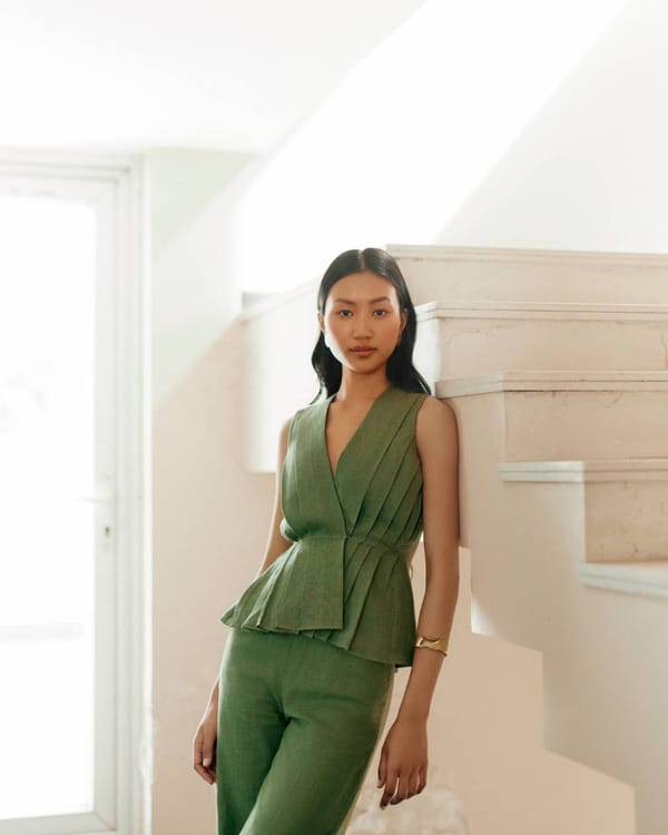 Olive Pleated Hemp Coord Set — EWOKE STUDIO