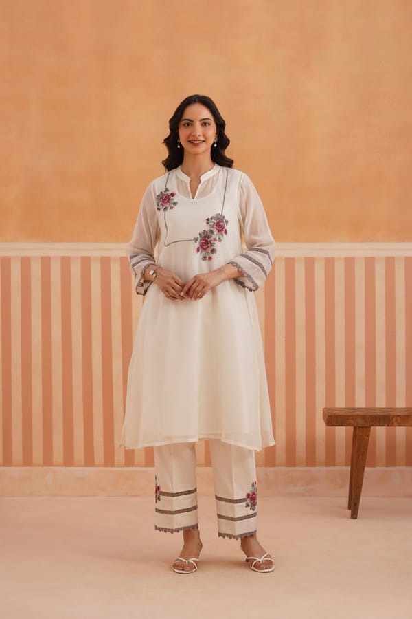 Tunic set with cross-stitch floral embroidery — Omi Clothing