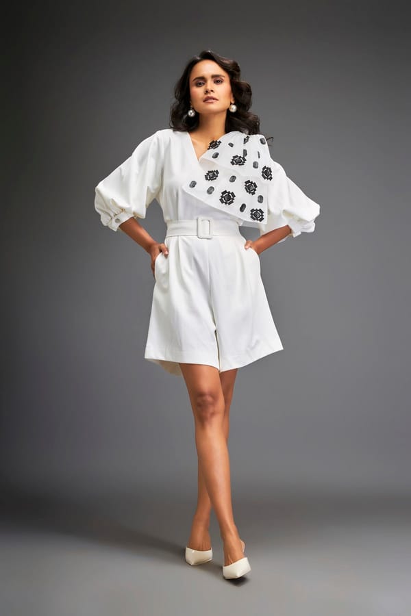 Playsuit With Applique Work On The Shoulder — Deepika Arora