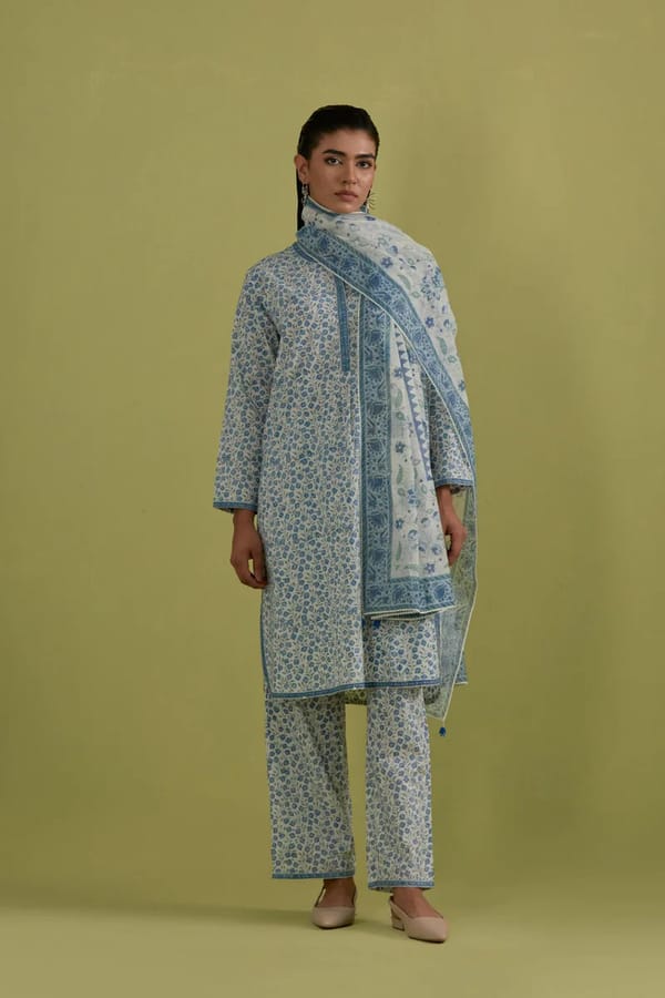 Off White Cotton Short Kurta Pant — Upavita