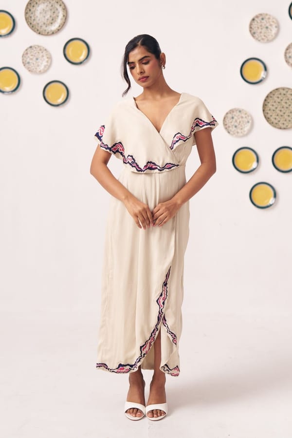 Zaria Ivory Breeze Wrap Midi Dress — Western Era