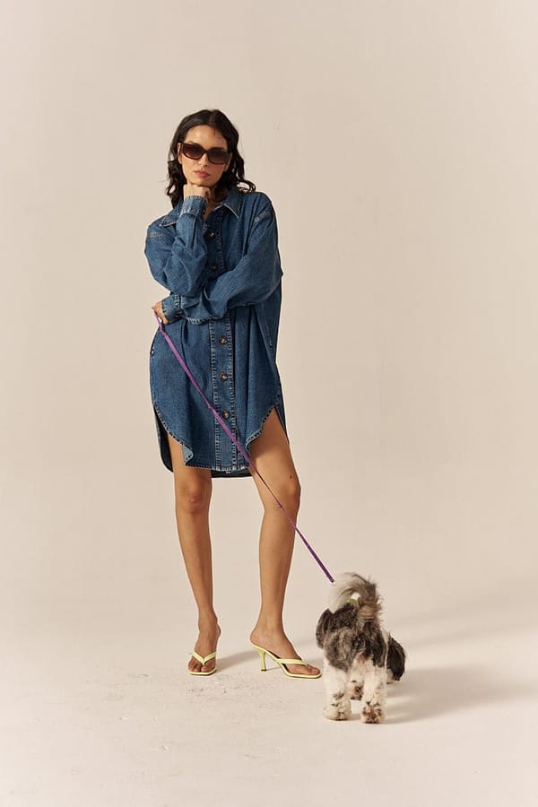 Blue Denim Relaxed Shirt Dress with Pockets — Spacelines