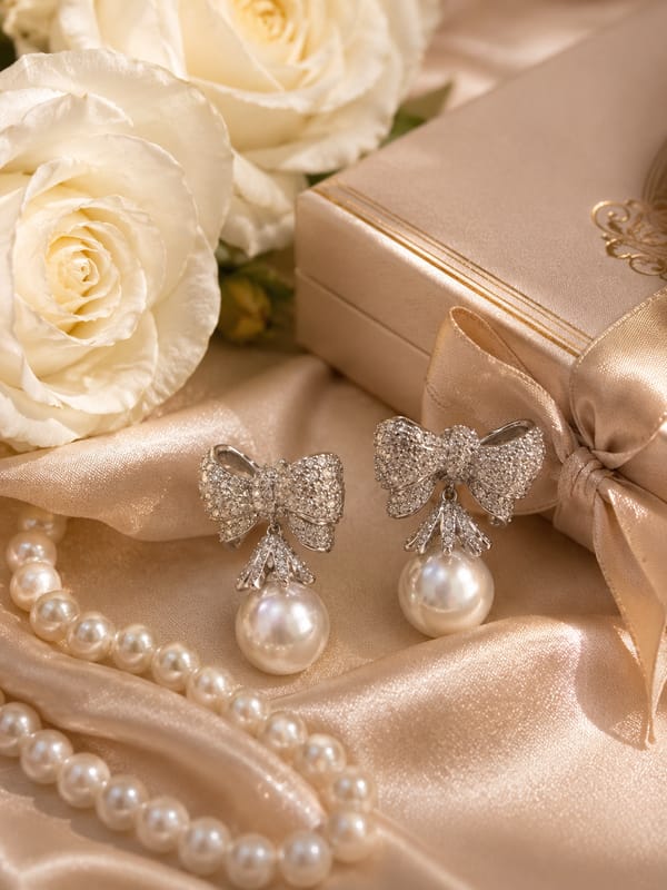 Pearl Bow Charm Earrings — SilvPop Jewels