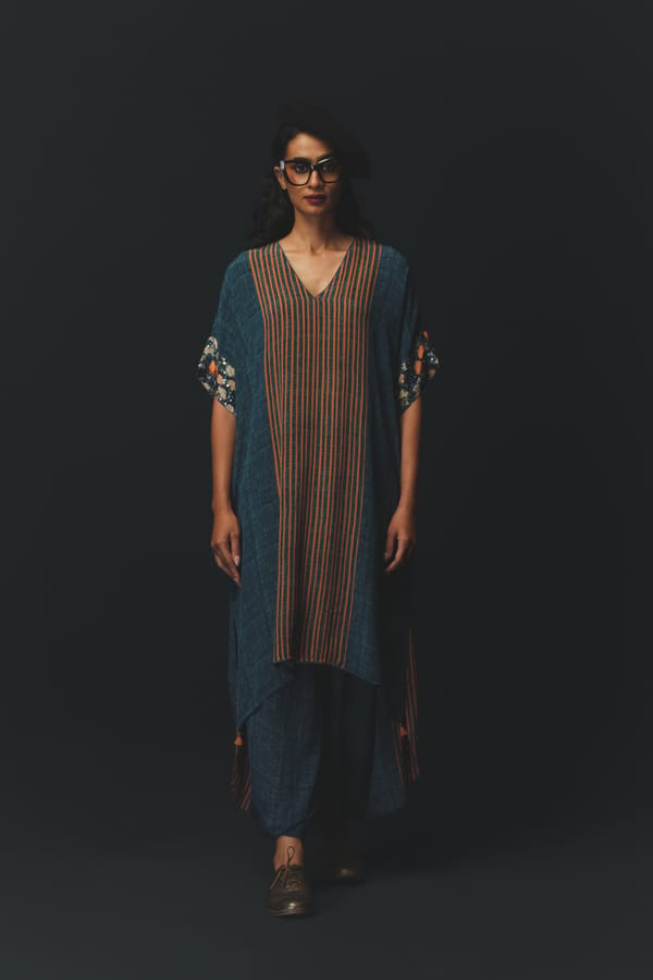 Navy Blue Kaftan and Dhoti Co-ord Set in Crepe — Basil Leaf