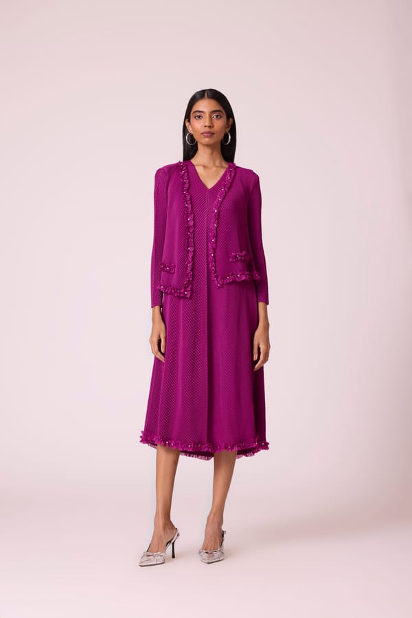 Magenta Rose Pleated A-Line Midi Dress with Jacket — Scarlet Sage