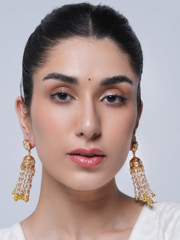 Long Designer Gold Polished Earrings — Cao Jewellery