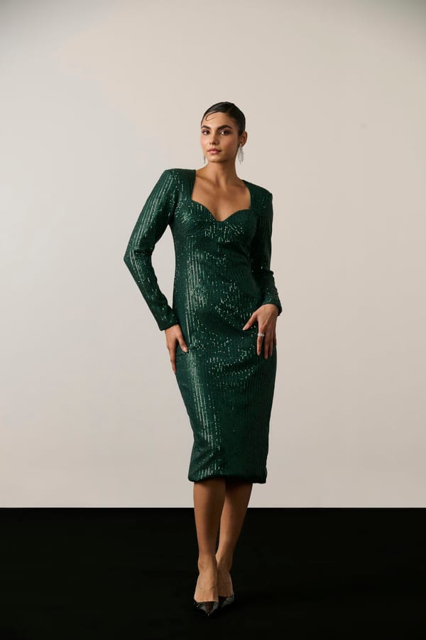 Emerald Sequin Sweetheart Neck Midi Sheath Dress — Label IRIS