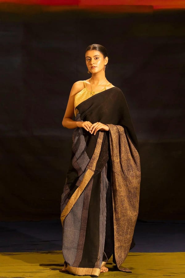 Illume luma Black Saree with Crinkled Pallu — Banana Labs