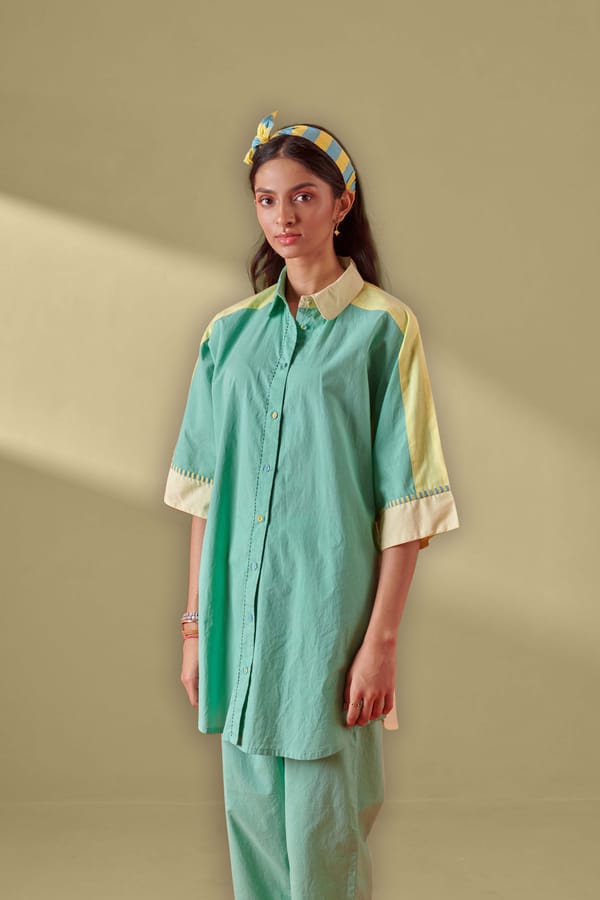 Arlo Color Blocked Drop Shoulder Long Shirt — Shop Roho