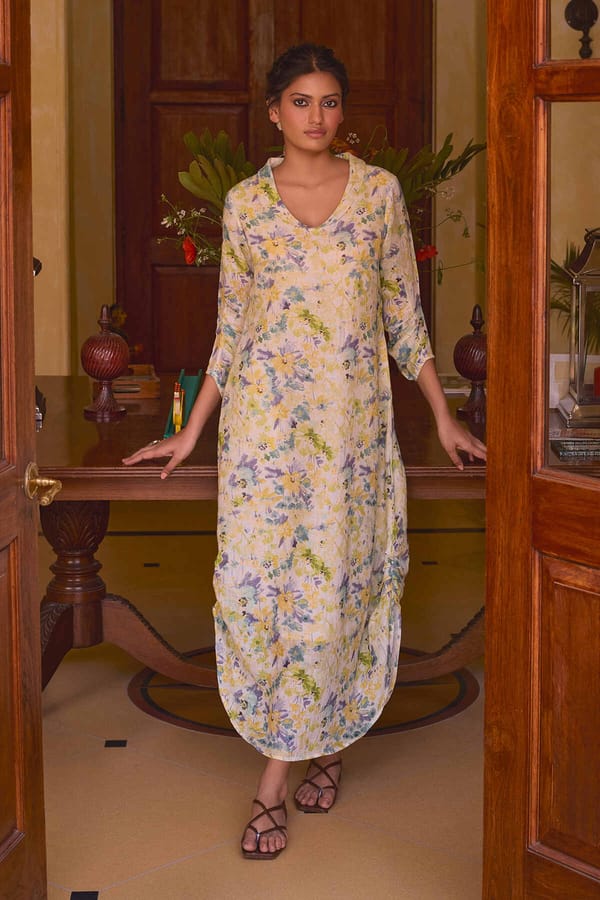 Mahima Pastel Floral Gauze Linen Maxi Dress — YELL