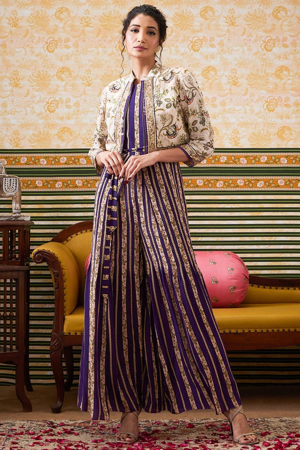 Mehr Printed Jumpsuit With Jacket — SOUP by Sougat Paul