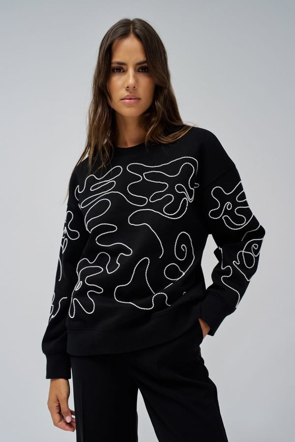 Black Pearl-Embellished Pullover Sweatshirt — SALSA JEANS