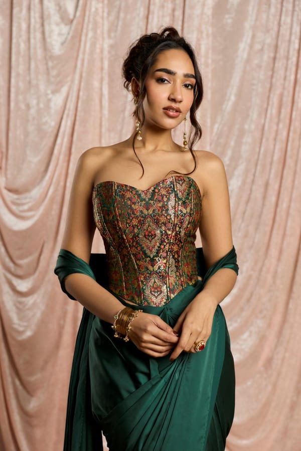 Hansika Emerald Brocade Coset Blouse — Lea Clothing