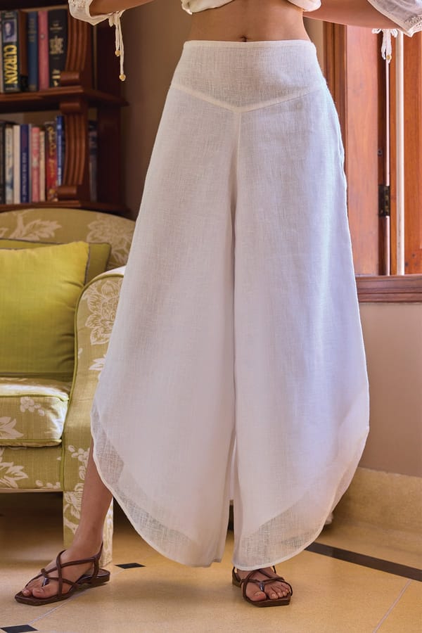 Off White Gauze Linen High-Rise Wide-Leg Palazzos — YELL