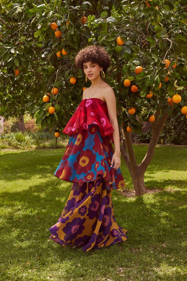 Multicolor Off-Shoulder Tiered Georgette Maxi Dress — Zip by Payal Zinal