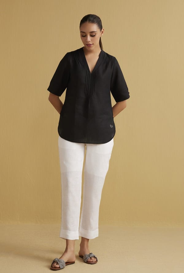 The Naysa Pleated Handcrafted Linen Top — YELL
