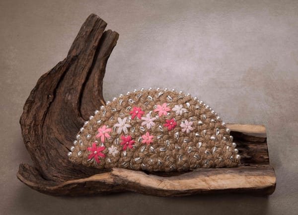 Pink Blossom Silver Half Moon Clutch Bag — Dhaaga Life