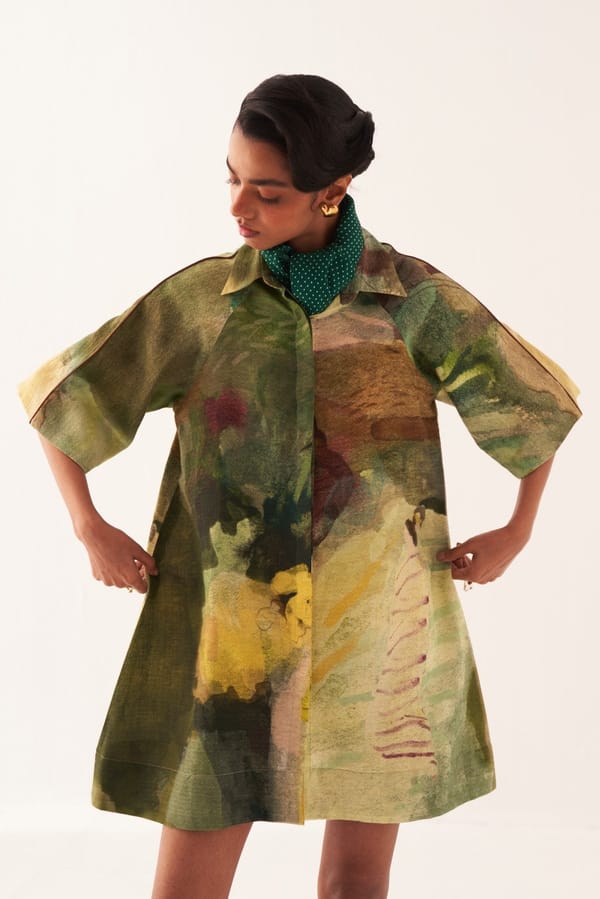 Multicolor Abstract Print Anti-Fit Mini Shirt Dress — Ofrida