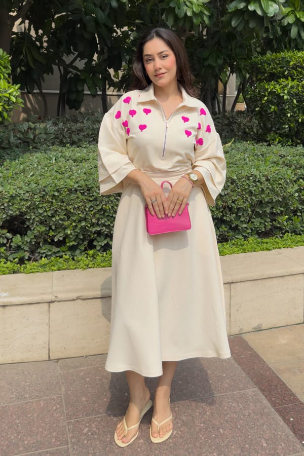 White Heart-Embroidered Top and Midi Skirt Co-ord Set — Designs by Queen Bee
