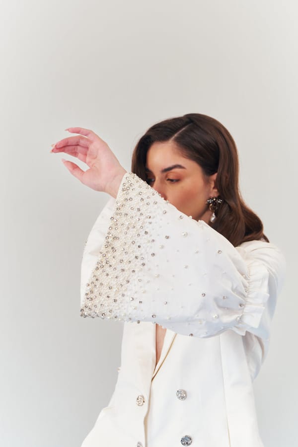 Moonlit Pearl Embellished Blazer — HOUSE OF HEATHER