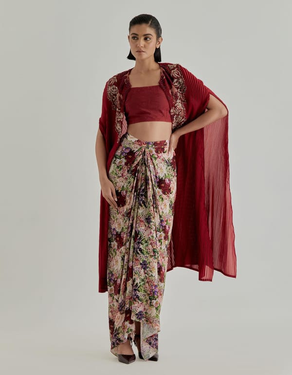 Rosette Nomad Drape Skirt Pair With Cape & Inner — Kavita Bhartia